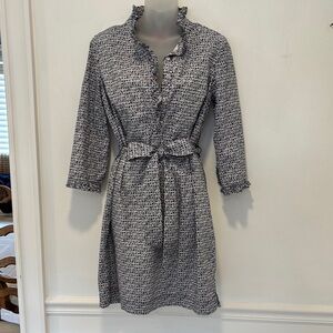 Lilly Pulitzer Navy Blue & White Ruffle-Trim Midi Dress